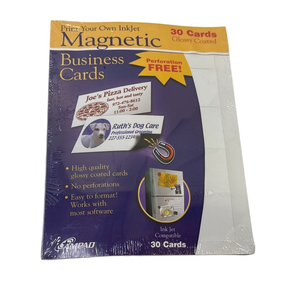 New Sealed DIY Ampad Magnetic Business Cards Inkjet Glossy 30ct Perforation Free